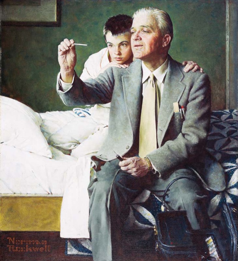 Doctor and Boy Looking at Thermometer (Norman Rockwell, 1954)